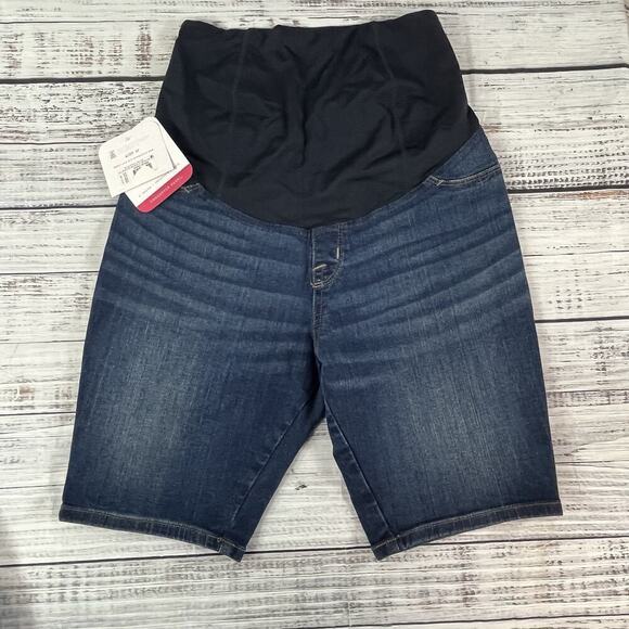 Isabel Maternity Denim Jean Bermuda Shorts sz 4/27 9" Inseam Crossover Panel - Picture 2 of 9